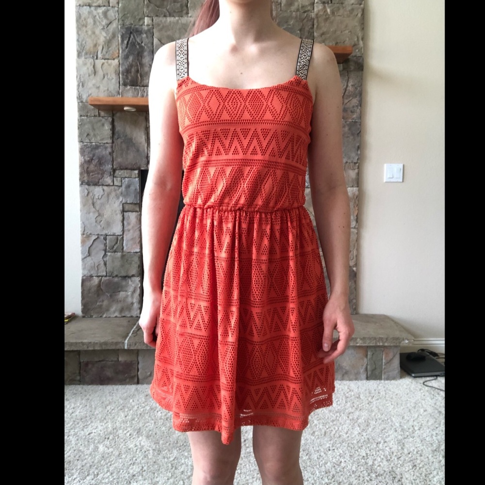 Orange Aztec Cutout Dress